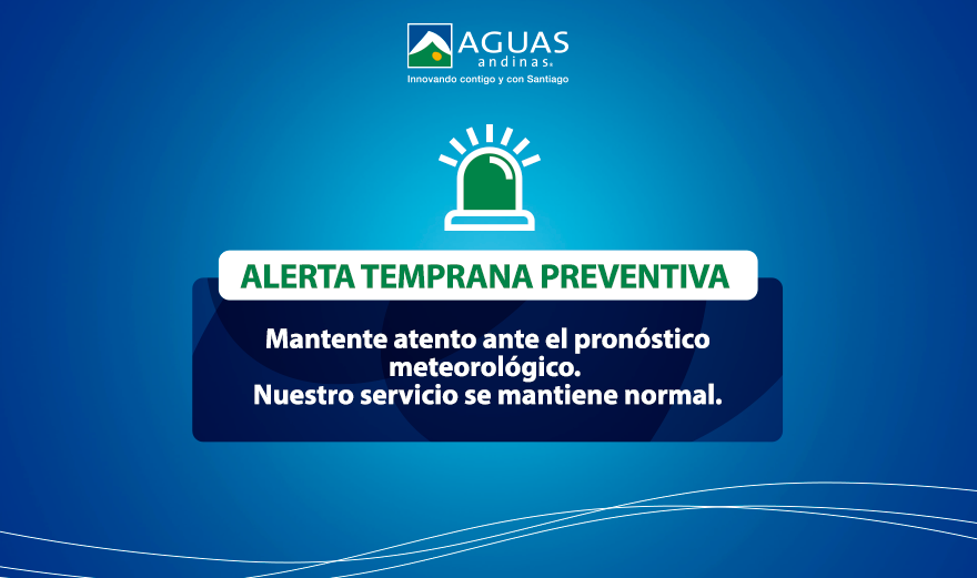aguas_andinas's tweet photo. 📢⚠️[3 de enero 2020, 17:32 hrs] Se ha decretado Alerta Temprana Preventiva por pronósticos de altas temperaturas en la alta cordillera. Más información en https://t.co/RbJXxRqQCH https://t.co/otZe5ZUJax