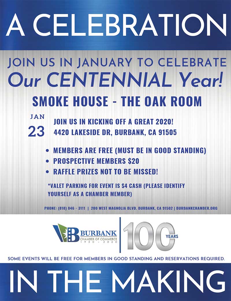 Happy New Year! It's the Chamber's centennial year. Join us for our January event at the Smokehouse, January 23!