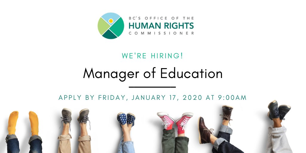 We're Hiring! 

Do you have experience managing complex learning projects that result in behavioural change? If “Yes!”, consider joining our team as Manager of Education!

Learn more at bchumanrights.ca/careers/ Apply by January 17, 2020.
#goodjobs #bcpoli #cdnpoli #humanrightsjobs