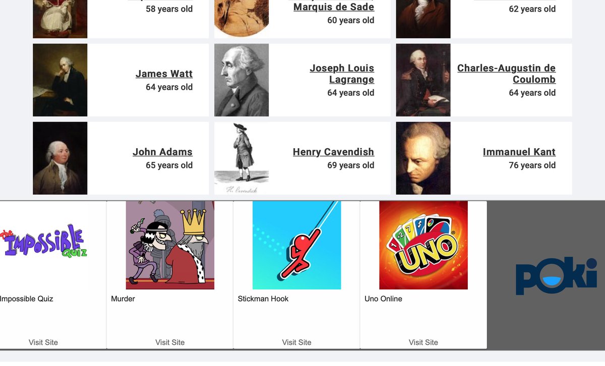 A screenshot of neal.fun/who-was-alive with visually similar images in the ad at the end of the page and the content of the page