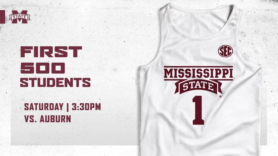 maroon_madness's tweet photo. Come out to the Hump tomorrow as @HailStateMBK take on Auburn!

Doors open at 2:00 and the first 500 students will receive replica jerseys!!

#HailState https://t.co/WzNg6Mep5B