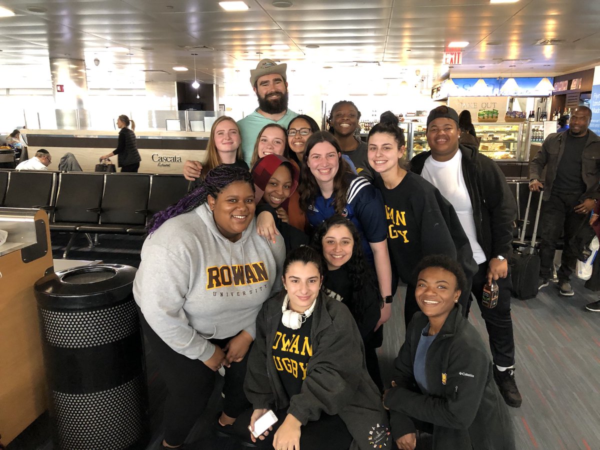 Rowan Women’s Rugby met <a href="/JasonKelce/">Jason Kelce</a> at an airport last year and it made all our day! The goal is to travel to Bermuda this spring but we do not have the funds to go. Kelce, and fellow Glassboro alumni <a href="/CoreyClement_6/">Corey Clement</a> a donation would mean the world to us! <a href="/Eagles/">Philadelphia Eagles</a> 💚🦅