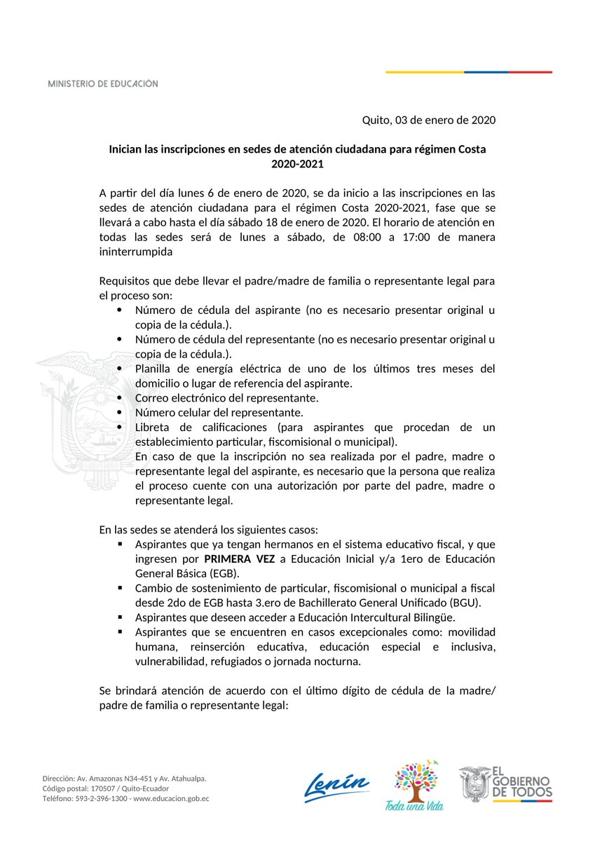 EducacionZ8_Ec's tweet photo. [BOLETÍN] Inician las inscripciones en sedes de atención ciudadana para régimen Costa 2020-2021. 

#InscribeCosta https://t.co/LLeCEVHzm5