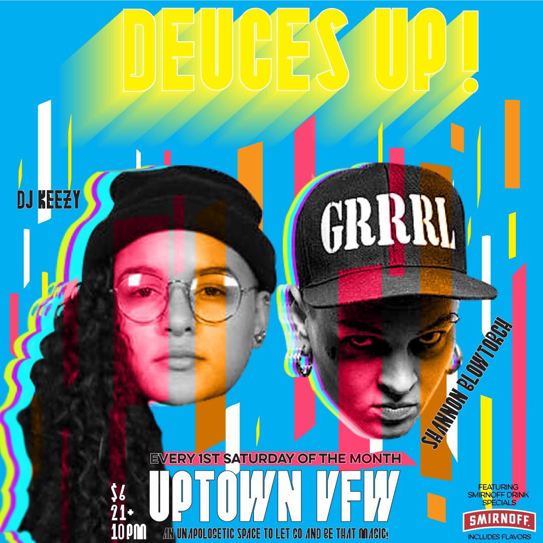 msblowtorch's tweet photo. Deuces Up!
Sat night at @UptownVFW 
@DJKeezy612 
@msblowtorch 
@worldofscifi 
Hosted by @PurpleQueenDuh 
10pm, $6 https://t.co/TTHTo4LoSq