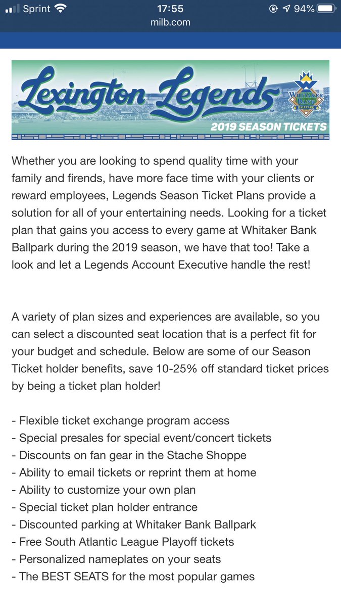 noah_ntlt4's tweet photo. Being a ticket plan holder with the Lexington Legends minor-league is a far better deal than buying the occasional ticket, and is an effective strategy for selling. Not only does it fill the stands, but it supplements every other area of income.  #EKUSportsMarketing https://t.co/VmE2YYscxl
