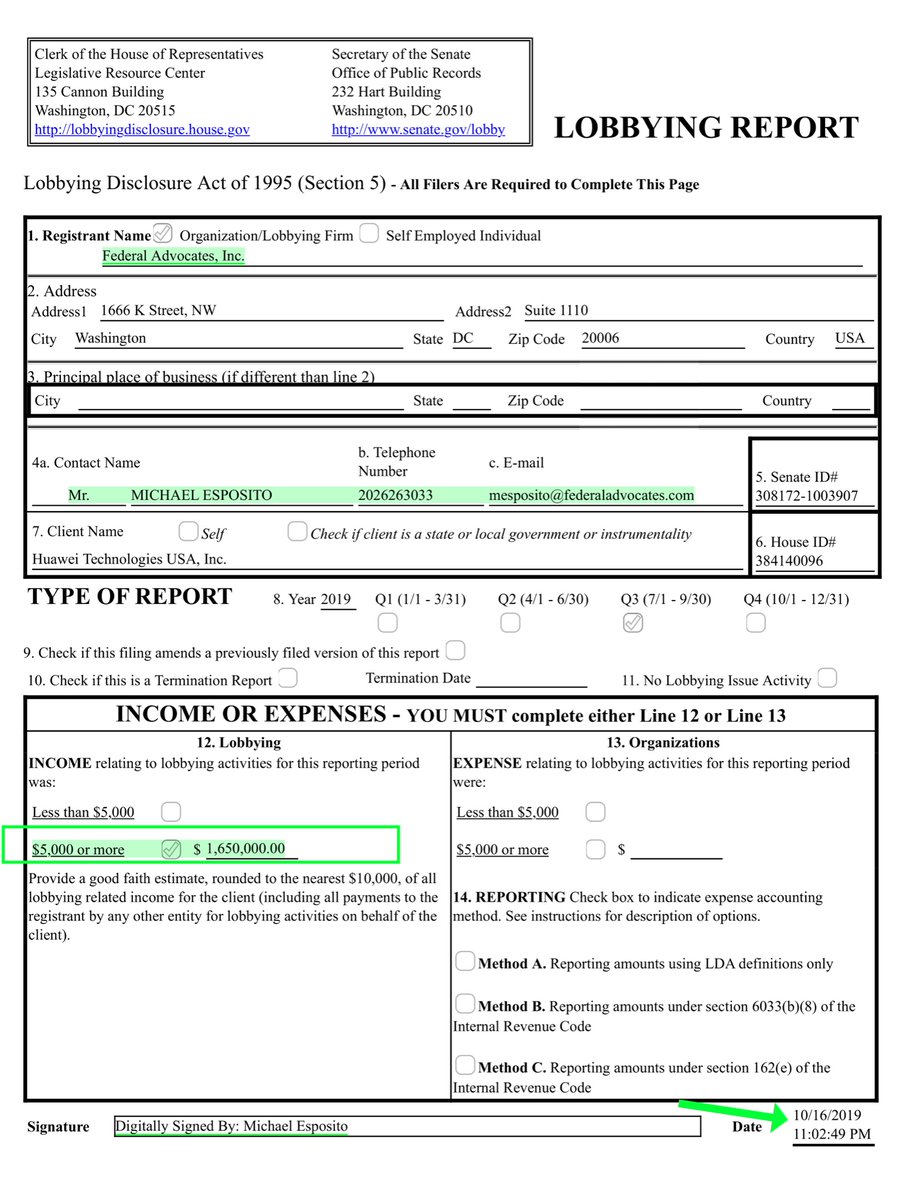 Dear twitter trollsDid you really think I wouldn’t “pull down” the Senate LDA once I came home from work.Awwww...looky here - Esposito’s October 2019 $1,600,000.00 Huawei paid himcc @HCullen98  @911CORLEBRA777  @ericgarland your actual Huawei receipt. https://drive.google.com/file/d/1MR6pHlXhpGX1a2qcuLcVo6fbNOXPbR9A/view?usp=drivesdk