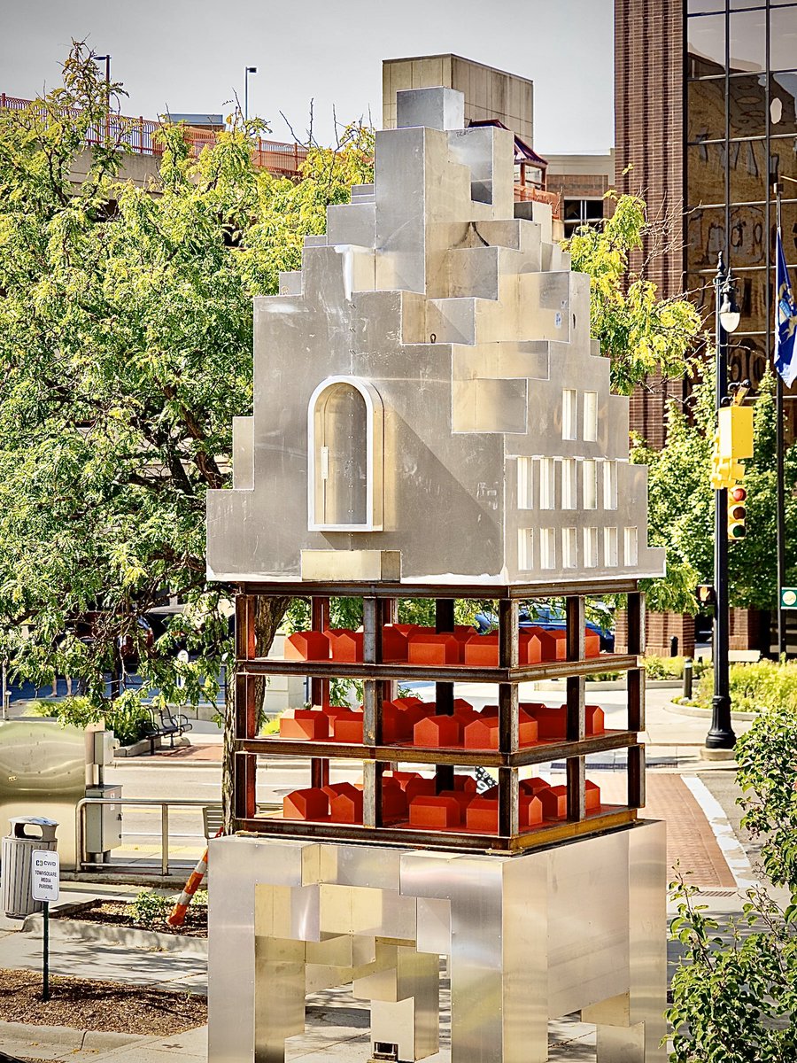OJeyifous's tweet photo. The sculpture derives from research into recent housing history in GR and combines references to skyscrapers and single-family homes, reflecting the juxtaposition between large downtown developments occurring alongside foreclosure and displacement.

#Project1GR  #Artprize2019 https://t.co/mTvblmB8wU