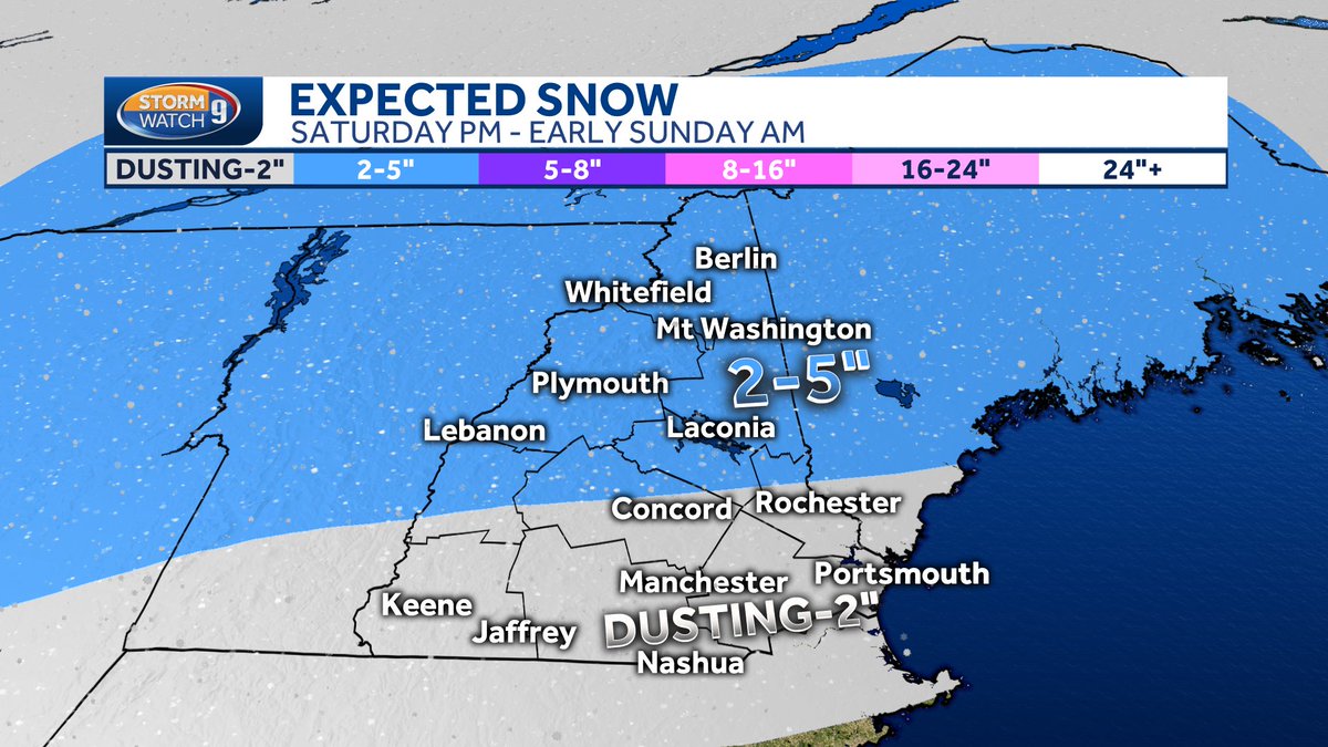 MikeHaddadWMUR's tweet image. Expected snow Saturday &amp;amp; Saturday Night. With rain to start in southern NH a very low snowfall for Saturday Night south from Concord south. #wmur #wintrymix