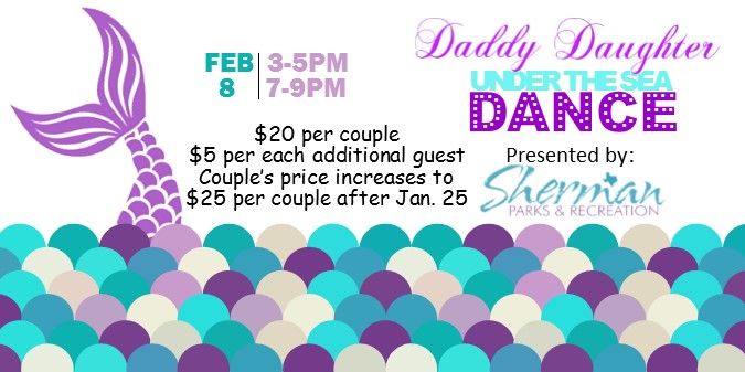 ShermanParksRec's tweet photo. Tickets are on sale for the Daddy Daughter Dance. This dance sells out every year. Don't wait to late to try to purchase your tickets. https://t.co/AgvN5y3xHm
