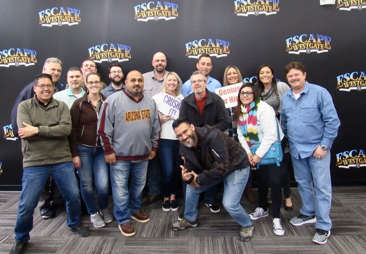 USAA_Alison's tweet photo. AWESOME Team Build w/ the entire Leadership Team!! DH’s, ASM’s, & SM! Lunch at @ShanesRibShack & Escape Rooms @EscapeWestgate! We are Definitely doing this again!!😎🧡🕵️⏳ #WeWon #ImSmarterThanJason #GeniusForHire @William00805028 @rebekahbunn5 @DHRM_mjackson @smashleebello https://t.co/USrxwwv0uz
