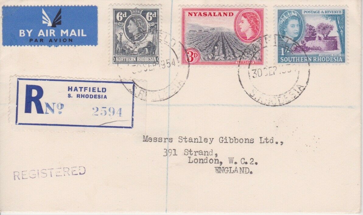 RSCJournal's tweet image. Incoming mail for @StanleyGibbons from the Federation of #Rhodesia and #Nyasaland! #stamps #postalhistory #philately #exploringstamps #stampcollector #zimbabwe #zambia #malawi