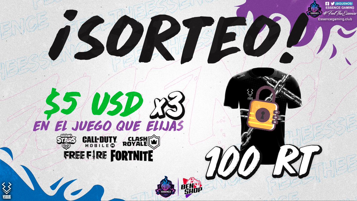 ¡Tenemos sorteo!

Sorteamos 5 usd 💵. 3 ganadores y si llegamos a 100 RT 🔃 ¡Regalamos una camisa del equipo! 

Los requisitos son los siguientes:

- Seguir a: <a href="/benshopco/">benshop</a> y <a href="/EssenceGaming_/">Essence Gaming</a>
- Dar RT
- Etiquetar 2 amigos

El sorteo termina el 15 de enero.