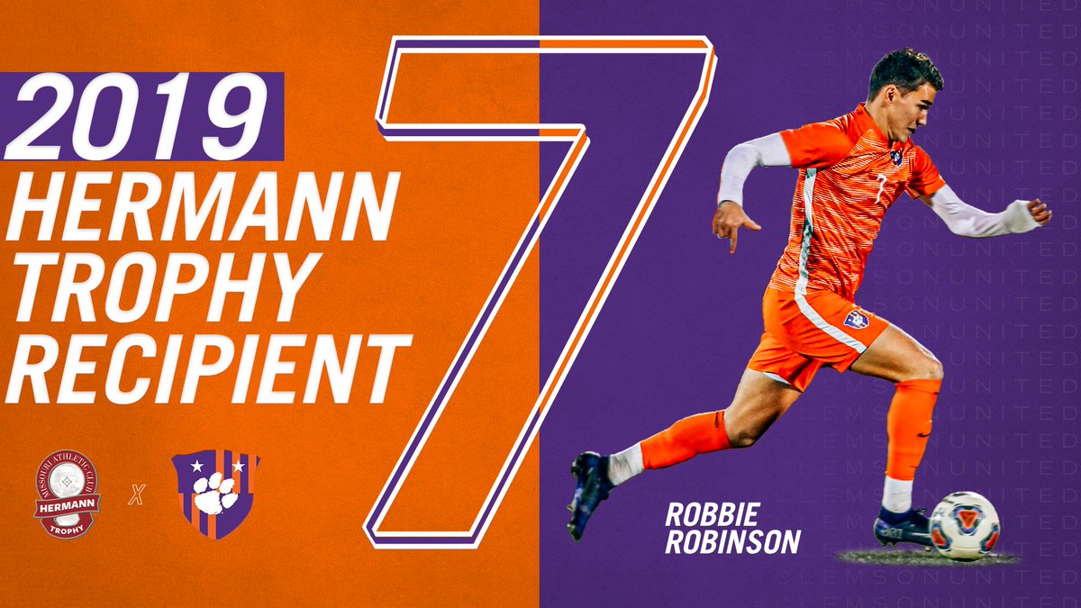 #7 on the field and now #1 in the country!

Robbie Robinson garners college soccer's most prestigious honor, becoming the 2019 recipient of the MAC Hermann Trophy!

#ClemsonUnited