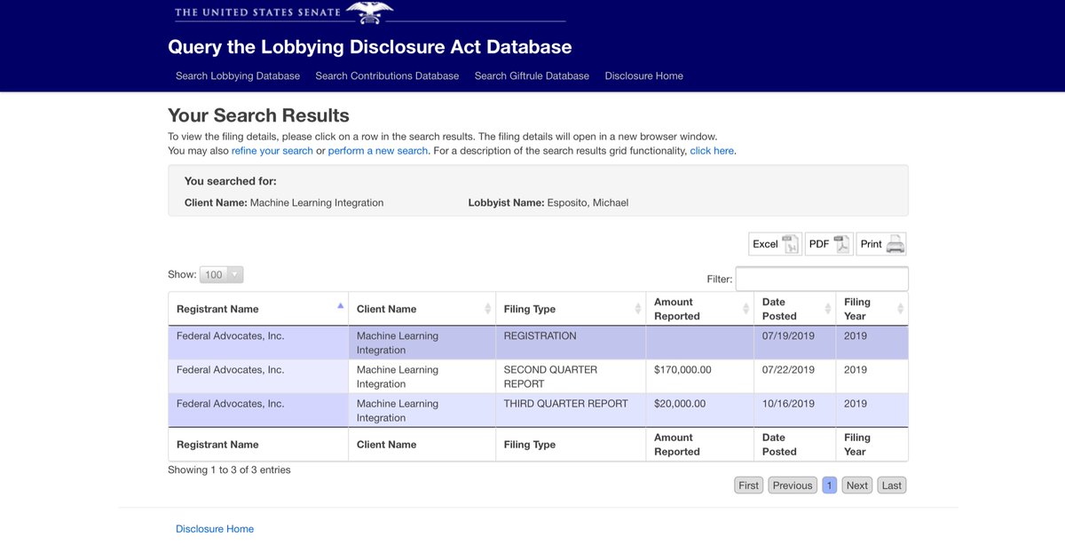 So as I said it totes normal to spend a Friday night doing some serious researchOne of Esposito’s clients welp a follower asked a rather simple question about:Machine Learning IntegrationAnd a bucket of YUCK came up https://soprweb.senate.gov/index.cfm?event=processSearchCriteria