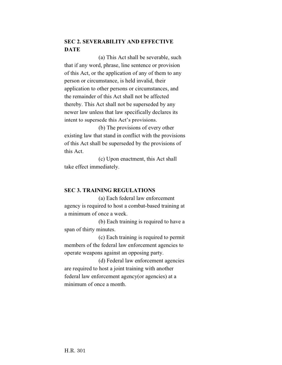 The lack of training a law enforcement officer receives has gotten worse, and crime rates have gone up.

BernardCaldwell and I are proud to introduce the following bill that will mandate weekly combat-based trainings for all federal law enforcement agencies.