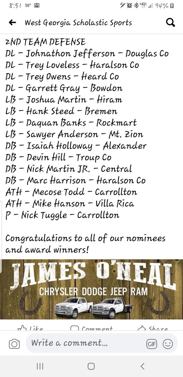Michael (Mike Mike) Hanson (@mikemike_2002) on Twitter photo Honored and humbled to receive 2nd Team Defense Ath in all of West Georgia.
@VRHSRecruits <a href="/BigFaceSportss/">BigFaceSports, (Recruiting & Scouting)</a> <a href="/RecruitGeorgia/">Recruit Georgia</a> <a href="/Coach_Walker55/">Coach Jock Walker</a> <a href="/RecruitingUnder/">Under-Radar-Recruiting</a> Honored and humbled to receive 2nd Team Defense Ath in all of West Georgia.
@VRHSRecruits <a href="/BigFaceSportss/">BigFaceSports, (Recruiting & Scouting)</a> <a href="/RecruitGeorgia/">Recruit Georgia</a> <a href="/Coach_Walker55/">Coach Jock Walker</a> <a href="/RecruitingUnder/">Under-Radar-Recruiting</a>