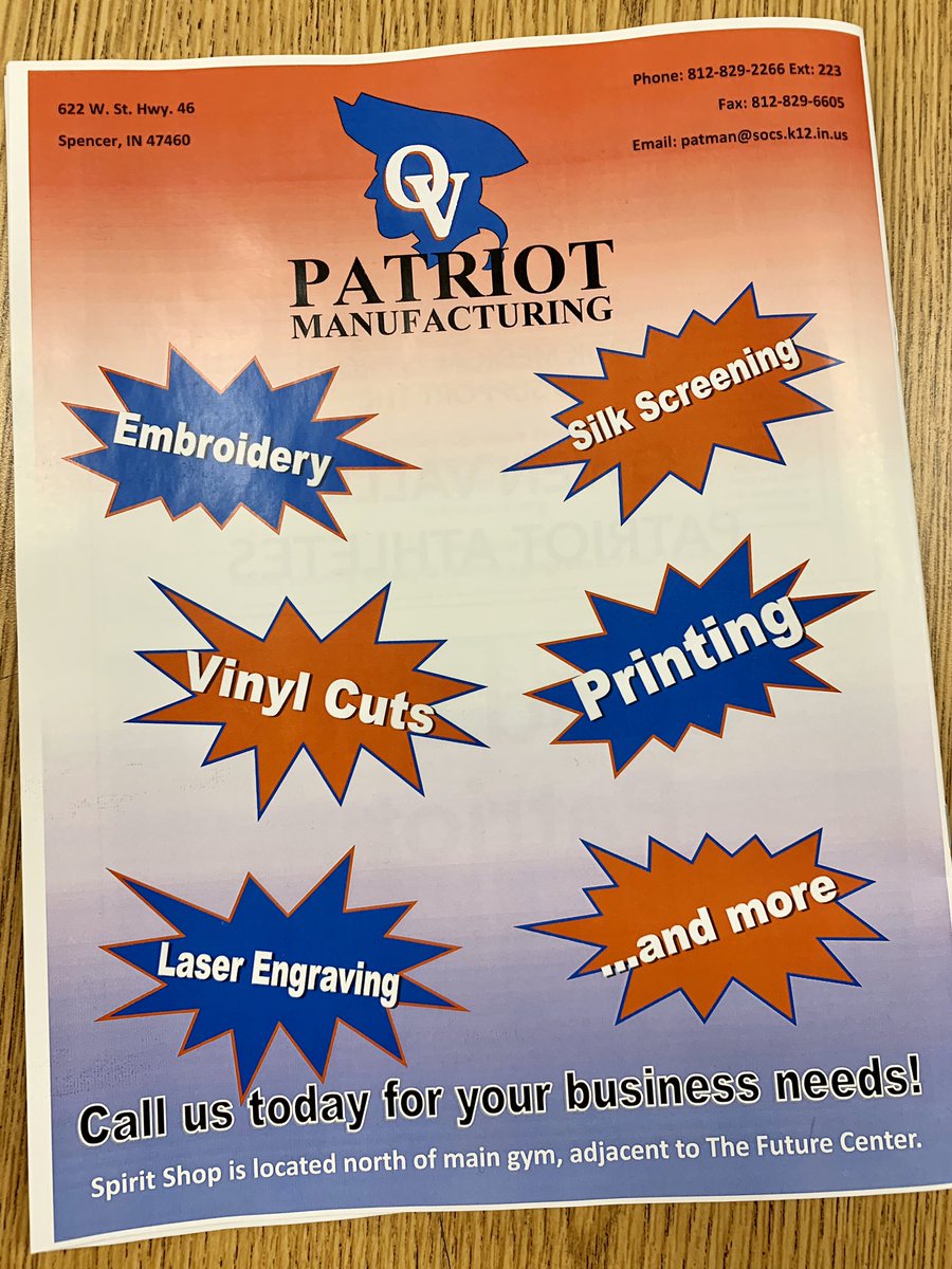SpencerOwenCSC's tweet photo. Check out this winter sports magazine that Patriot Manufacturing recently published for the OVHS Athletic Boosters! #QualityProducts @ovhs_patriots @OVHS_ATHLETICS #socsowen https://t.co/4qn7AROPju