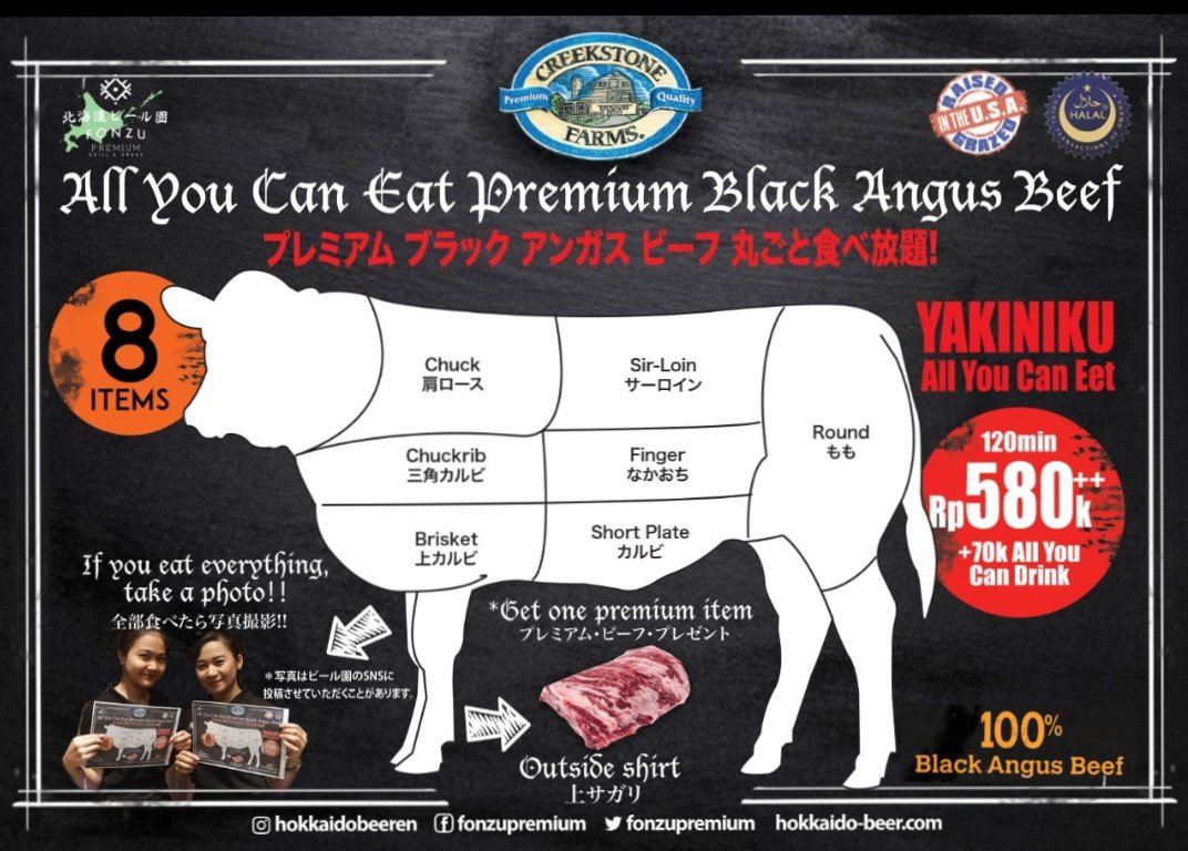 fonzupremium's tweet photo. 来週2/13からPremium Black Angus Beef食べ放題スタート!!!Black Angusのこれほどの部位を一度に食べれるのはジャカルタでは北海道ビール園だけ! https://t.co/s79x160xfY