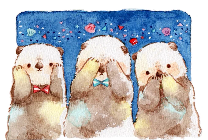 ラッコちゃんおもったよりたくさん描いてた…!1枚目は4年くらい前の絵なので4枚目と結構差がありますね 