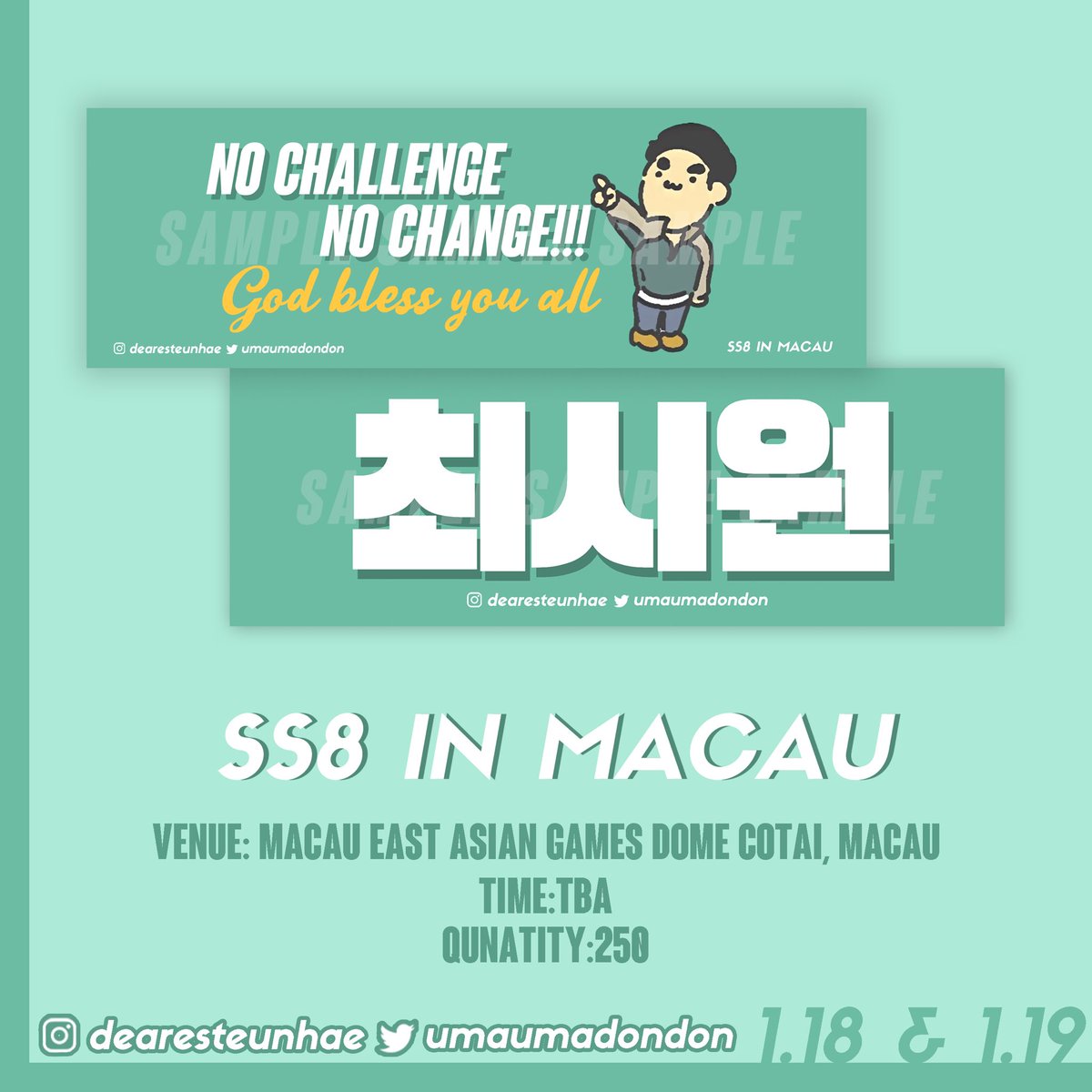 Dearesteunhaehk's tweet photo. SS8 in Macau 🇲🇴
@siwonchoi 
日期: 18/01/20~19/01/20
地點: 澳門東亞運動會體育館室內運動場
時間: 待定 TBA
♥️Thank you @umaumadondon 
數量有限 派完即止 到時見💓💓
#superjunior #suju #sj #elf #hkelf #siwon #siwonchoi #choisiwon #시원 #최시원 #SS8 #SS8inMacau #supershow #supershow8 https://t.co/h5FgnQcU0n