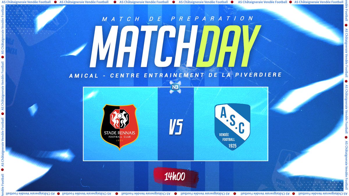 ASChataigneraie's tweet image. [#SRFCASC📱] Jour de match !

🗓 Amical
🆚 U19 Nat Stade Rennais
📆 Samedi 11 janvier
⏱ 14h00
✈️ Extérieur
🏟 Centre d’entraînement Piverdière
