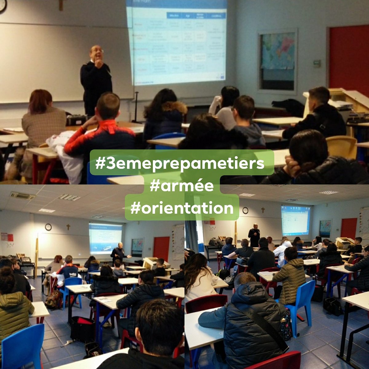 groupe_ste's tweet photo. Préparation de l'orientation - Présentation des métiers de l'armée.

#3prepametiers #3prépametier #voieprofessionnelle #orientation #lyceepro #lyceeprofessionnel #lppsainteelisabeth #septemeslesvallons #septèmeslesvallons https://t.co/bG6wW9NPK3
