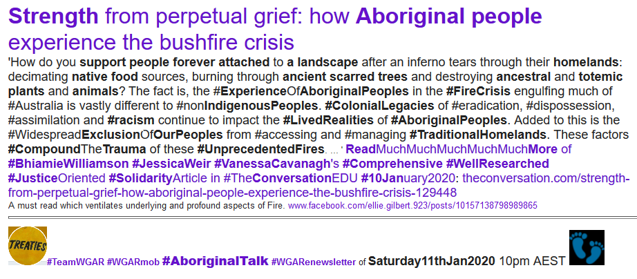 WgarNews's tweet photo. #StrengthFromPerpetualGrief: how #AboriginalPeople Experience the #BushfireCrisis https://t.co/lxsJuDiaPy | #WGARmob #WGARcompilation ft #CulturalBurning #CoolBurning #CulturalBurns #CoolBurns https://t.co/CDKuZi8ATP #AltMediaMonitor #AboriginalTalk #AustralianFires 11Jan2020 https://t.co/6ljhZjO3mc