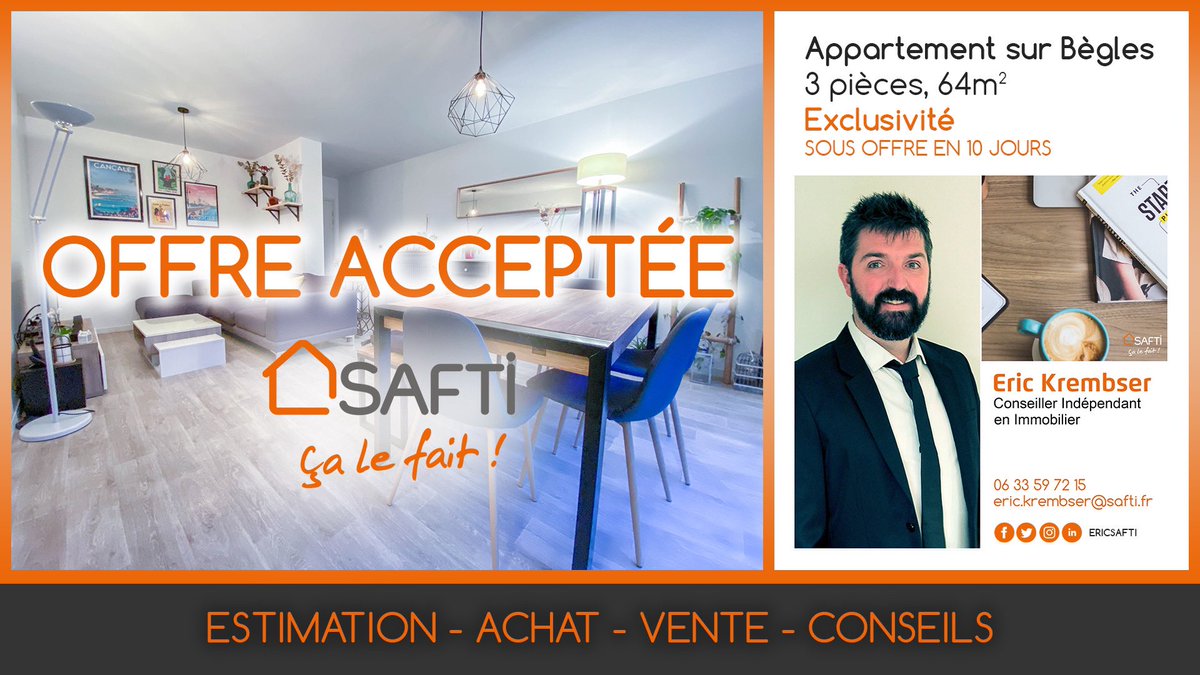 EricSafti's tweet photo. OFFRE ACCEPTÉE !
Il m’aura fallu 10 jours pour trouver des acquéreurs à mes clients qui m’ont fait confiance.
Une offre d’achat au prix qui plus est ! 🙌
SAFTI, ça le fait !
#offredachat #exclusivité #offreacceptée #offreauprix #mandataireimmobilier #mandatexclusif #safti https://t.co/yp7XgvggYt