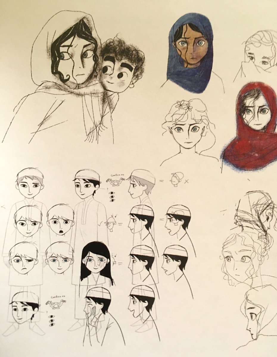 トム・ムーア監督による『#ソング・オブ・ザ・シー』のシアーシャ初期デザイン(『ARTBOOK』掲載)と『#ブレッドウィナー』初期デザインらしき画像(ノラ・トゥーミー監督? デザイナー? パンフレット掲載)。非対称な目線・眉・口で複雑かつリアルな表情を目指していた痕跡が。『ARTBOOK』出版はなし? 