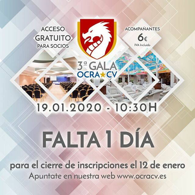 Un año más en OCRA CV vamos a celebrar nuestra “Gala OCRA CV” en la que haremos entrega de los trofeos a los ganadores de las diferentes ligas de OCRA CV en la temporada 2019.

La fecha elegida ha sido el 19 de enero de 2020 y en ella aprovecharemos tamb… ift.tt/30anuXS