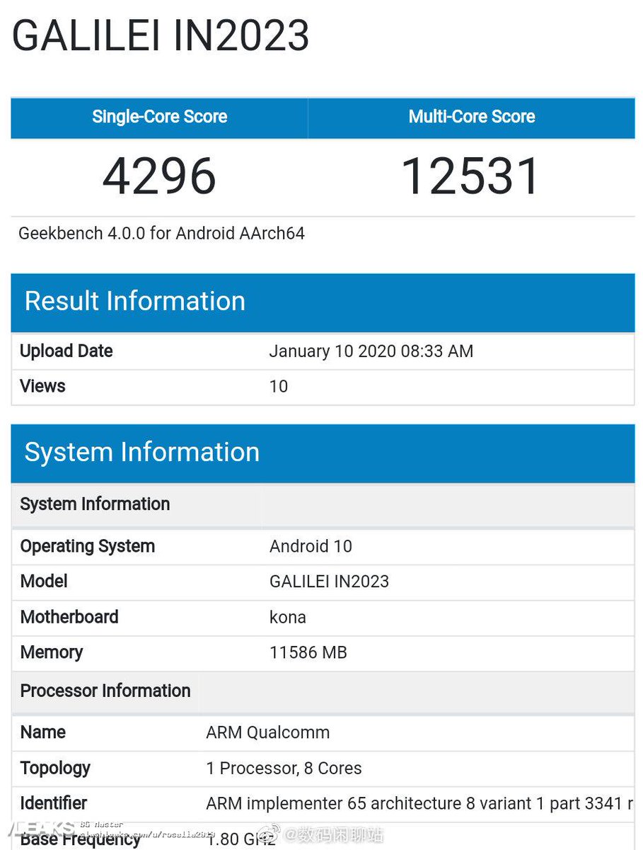 Slashleaks's tweet photo. #OnePlus - #OnePlus8Pro - Oneplus 8 Pro Geekbench Runmark Leaks https://t.co/biLvD4KN42 https://t.co/QgC0ZHryNO