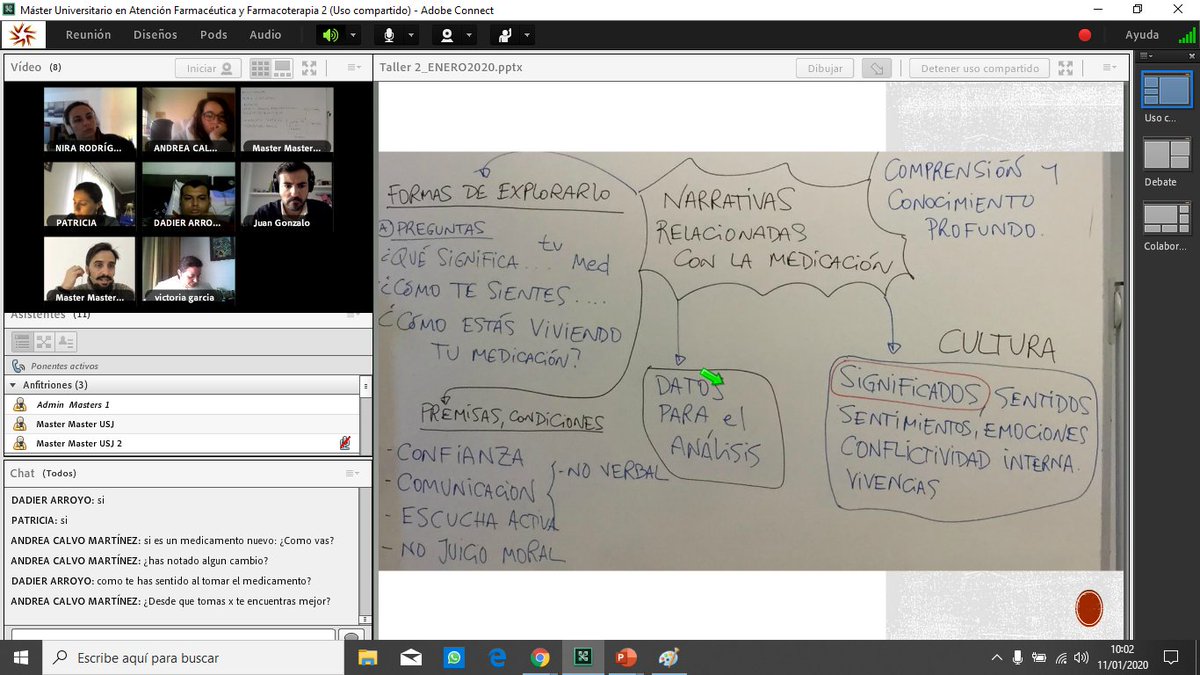MasterAF_USJ's tweet photo. @TecnoRemedio @FarmaciaUSJ @_usj_ Con los alumnos de @MasterAF_USJ discutiendo la forma de explorar las narrativas sobre la experiencia farmacoterapéutica de las personas #personasquecuentan #illnessNarratives #culture #KNOWLEDGE #belief #MedsExperiences #CMM #MedsOpt https://t.co/OzpGurJ1QE