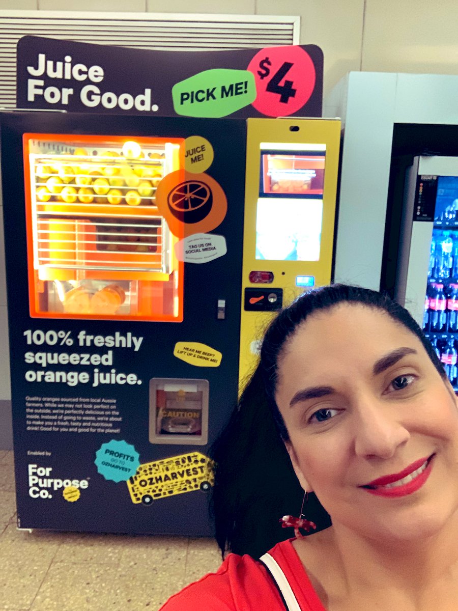 yasmin4change's tweet photo. Spotted this OJ vending machine in Bondi Junction. A fantastic idea, @ForPurposeCo ! Doing good things for @OzHarvest with all the profits going to their #charity | #juiceforgood #innovation #healthyoptions https://t.co/FT2kjNgu7d