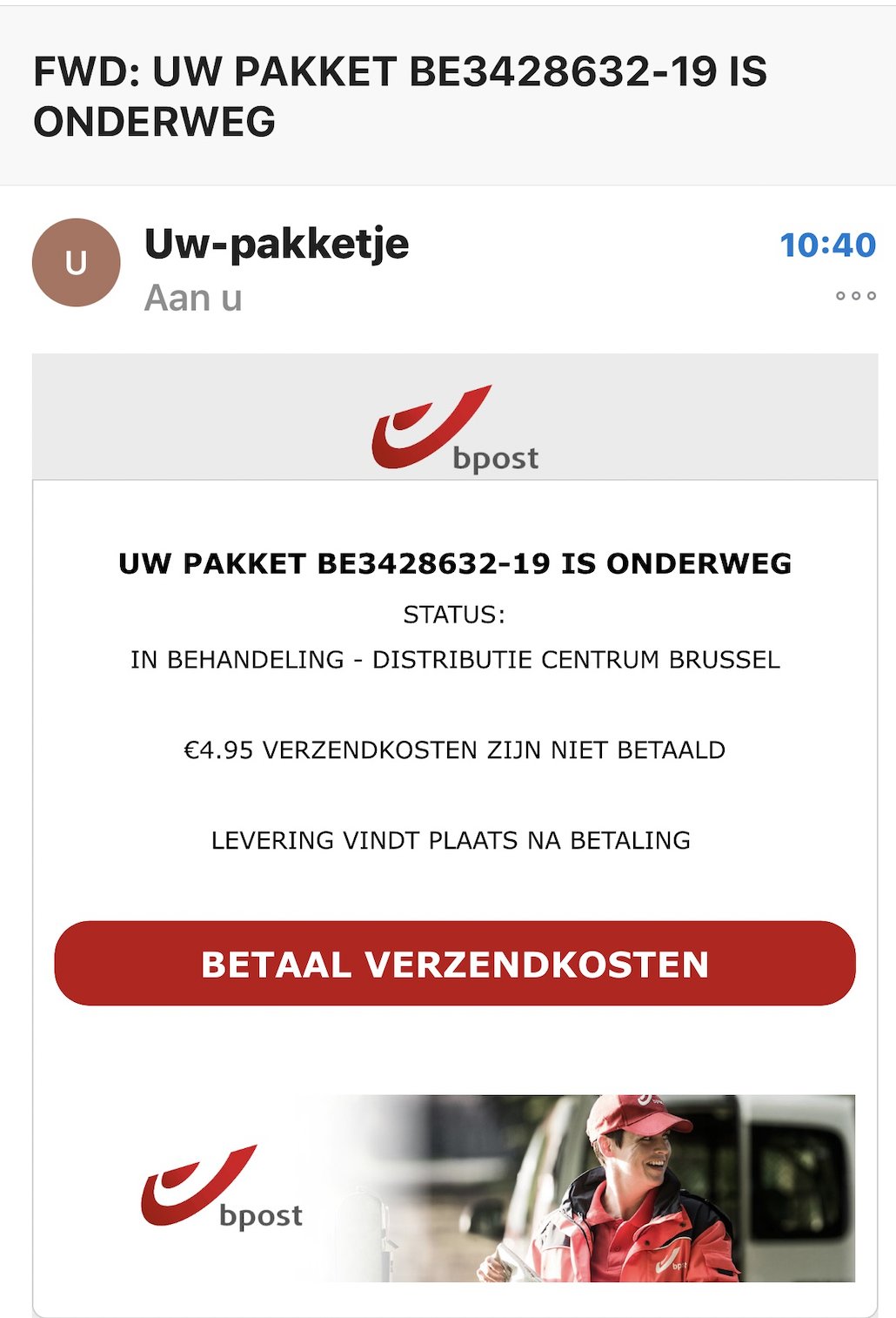 levend Supermarkt verzoek Armand Vervaeck🎗️ on Twitter: "Al gedurende 2 weken ontvang ik emails van # Bpost over een pakje dat vandaag zou afgeleverd worden met de vraag om de # verzendkosten te betalen. Ik kan maar