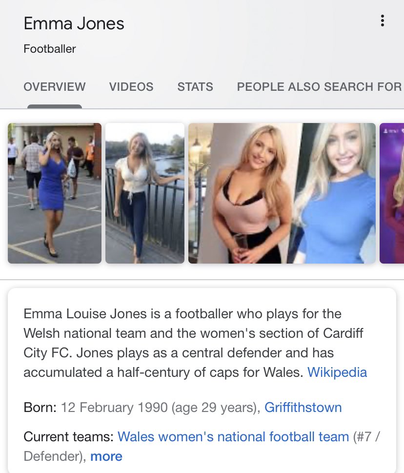 Emma Louise Jones on X: People keep asking me if I play for the Welsh  National team, thanks to Wikipedia! I can confirm I don't, but hats off to  the Emma Jones