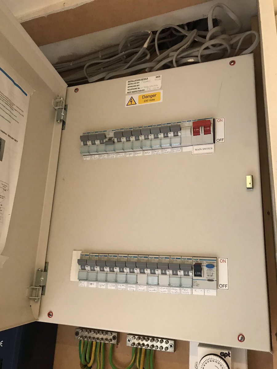 Who installed this ??
11 circuits on one 30mA RCD? Top line has no RCD protection. I get the job of explaining to the client that remedial work is required. <a href="/hageruk/">Hager UK</a> miniature RCBO,s will be used.