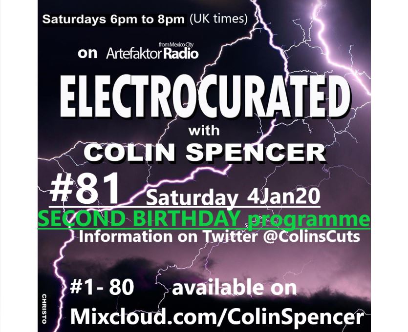 ColinsCuts's tweet photo. The artists with #NewMusic+#Promos+#RecentReleases
on
#Electrocurated programme #81
include
#TVOUT
Hear them on @artefaktorradio.com
6-8pm (UK times=7-9pm #Berlin #Germany)
#TODAY Saturday 4Jan20
Dose of #ElectronicMusic now? #78 https://t.co/cXLWGD8NxV
#DiscoverAndRemember https://t.co/0KnbWyr6Pa