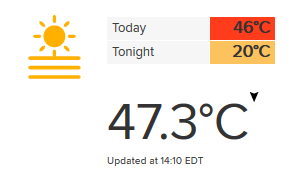 AlphaBertz's tweet photo. The temperature in my area just hit 47.3 Celsius (117.14 Fahrenheit). We are only 2.7 away from hitting 50😫 https://t.co/oNYppcS5eP