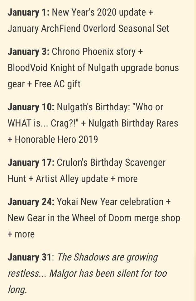 AQW News and Reddit on Twitter "January 2020 Calendar of Events https