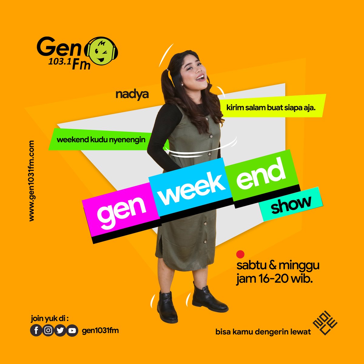 gen1031fmsby's tweet photo. Seharian udah kemana aja nih #SobatGen ? Ada yg kehujanan kemarin2 atau hari ini? Jgn sampai drop ya kesehatan badannya, #besokSenin loh.
Yg akhirnya drop juga, ditemenin sama @NadyaBAP yah di #GenWeekendShowWaniPooll sampai jam 8 mlm. Jgn lupa minum obat, Get Well Soon. https://t.co/CwLQQB9OGq
