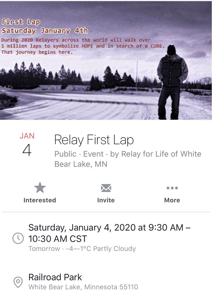 Can you think of a better way to celebrate the New Year than with a quick <a href="/RelayForLife/">RelayForLife</a> lap around @ExploreWBL ? Join us Jan 4 9:30AM @ Railroad Park #firstlap @ACS_Minnesota 💜💜💜 #hope