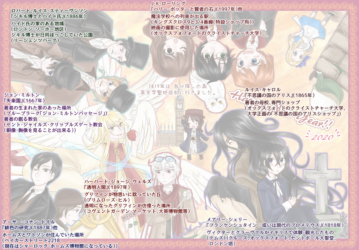 雪代 月 ギリナイ事務 年年賀状 英文学聖地巡礼 年賀状 失楽園 フランケンシュタイン 透明人間 ジキル 博士とハイド氏 ハリーポッター シャーロック ホームズ 不思議の国のアリス 文学 ハリー ポッター T Co O5malnyocs T