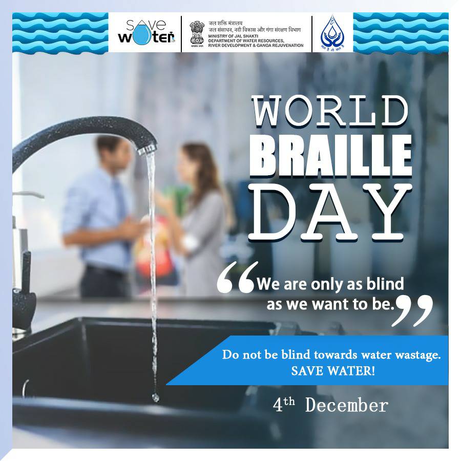 World Braille Day
We are only as #blind as we want to be.
Do not be blind towards #waterwastage.
#SaveWater 
#BrailleDay #WorldBrailleDay