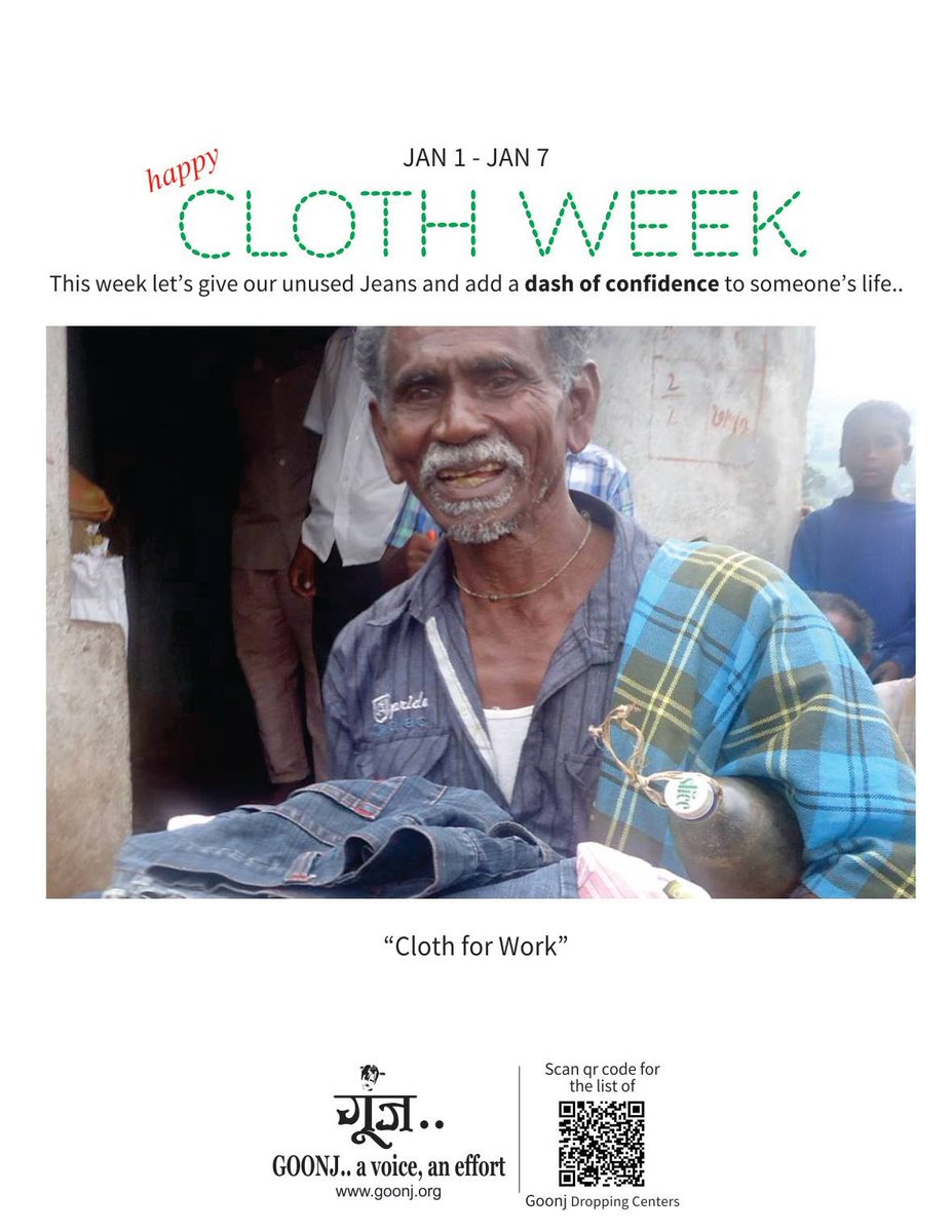 goonj's tweet photo. 4th day of #ClothWeek, Your trendy jeans can do so much more.. Like, add a dash of confidence to someone's life.
Scan the QR code or refer this link to contribute: https://t.co/6a3drFakYG
#Goonj #Contribute https://t.co/6SubN068QM