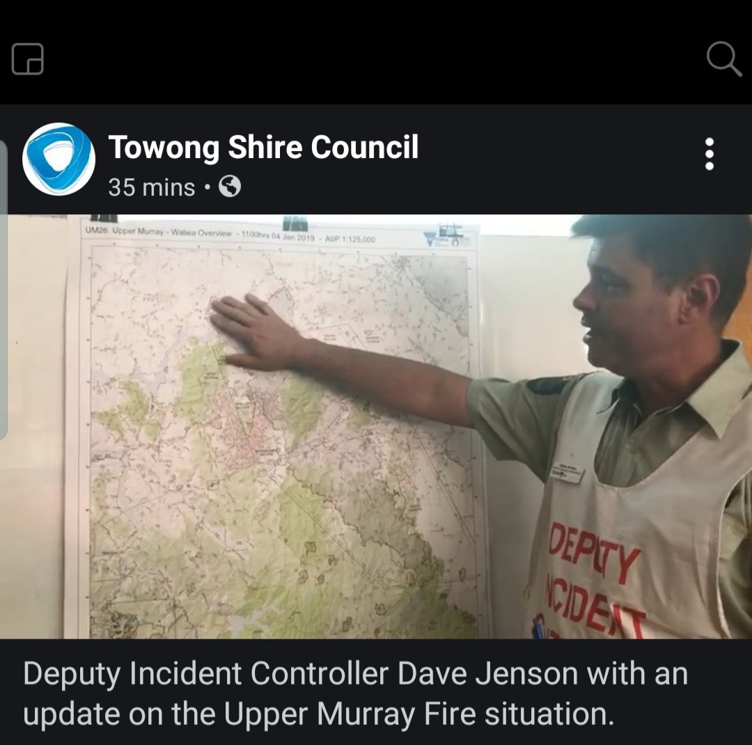 JacHawkinss's tweet image. Towong Shire Council video with Deputy Incident Controller David Jensen updating on the Murray fire situation. Link here: bit.ly/36ohgpB
#vicfires #uppermurray