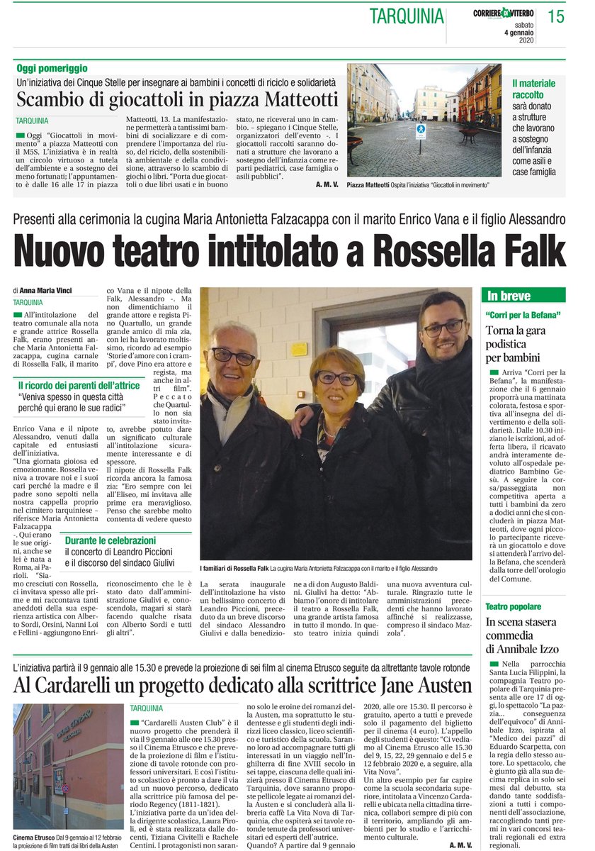 Grazie Anna Maria Vinci per il meraviglioso articolo che ha scritto sull’inaugurazione del Teatro #RossellaFalk.