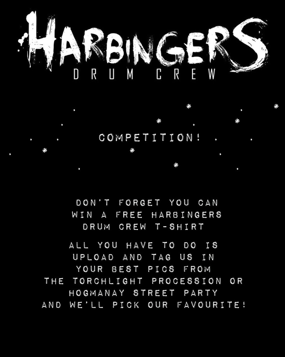 Tag us in your pics from the <a href="/edhogmanay/">Edinburgh's Hogmanay</a> #torchlightprocession or the <a href="/johnniewalkerng/">Johnnie Walker</a> #edinburghstreetparty - if yours is our favourite you’ll get Harbingers Drum Crew t-shirt! 🤘#edinburgh #hogmanay #newyear #drummers