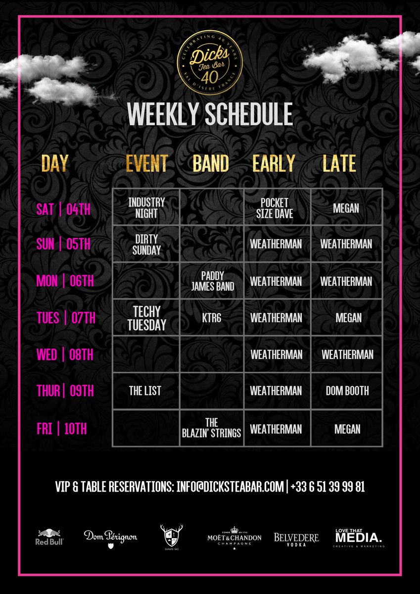 This week @ Dick's Tea Bar:
- Sat | 04th Industry Night
- Sun | 05th Dirty Sunday
- Tues | 07th Techy Tuesday
- Thur | 09th The List
+ LIVE BANDS!!!