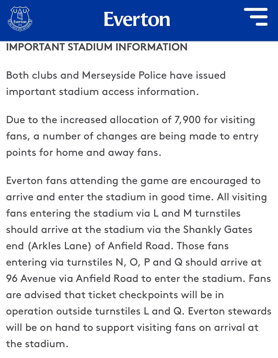 John_B58's tweet photo. @TheBlueUnion @SFoodbanks @DavefcKelly @billyliar9 @DanCardenMP @DegsyHatton @FSA_FairCop @WeAreTheFSA @spiritofshankly @Everton @LFC @LiamThorpECHO @MerseyPolice @EFC_FansForum The only justification I can find is the increased away allocation. If fans don’t see this in good time there will be confusion anyway. https://t.co/VrO8OCwowL