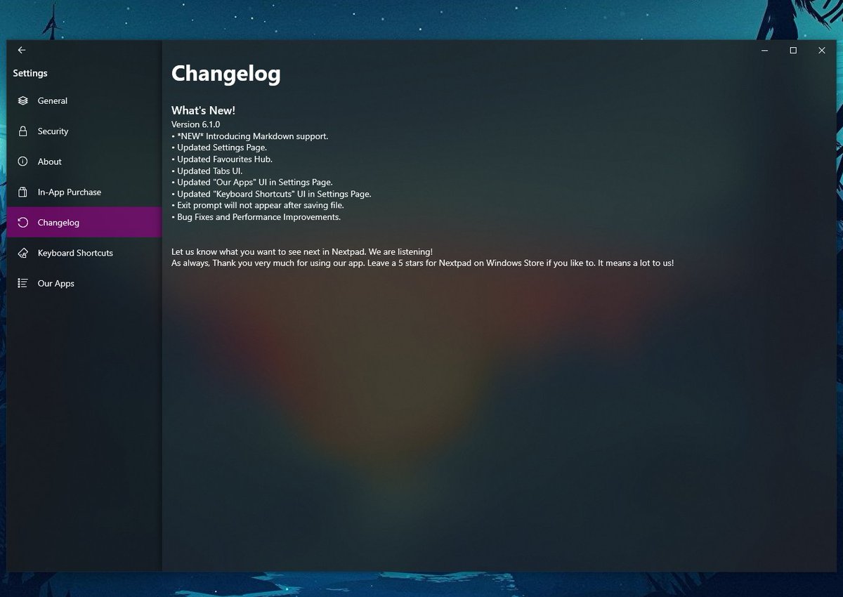 define_studio's tweet photo. Finally submitted the update to Windows Store. It should be available to download soon.

Here's the changelog!

#FluentDesign #FluentFriday #Windows10 #uwp #Nextpad https://t.co/aIVKMh4B6F